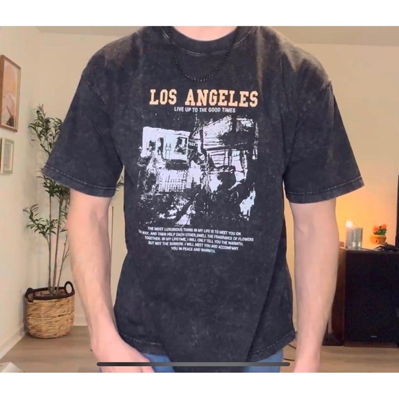 Los Angeles T Shirt Mens Vintage Style Graphic Tee Short Sleeve Black - Picture 2 of 6